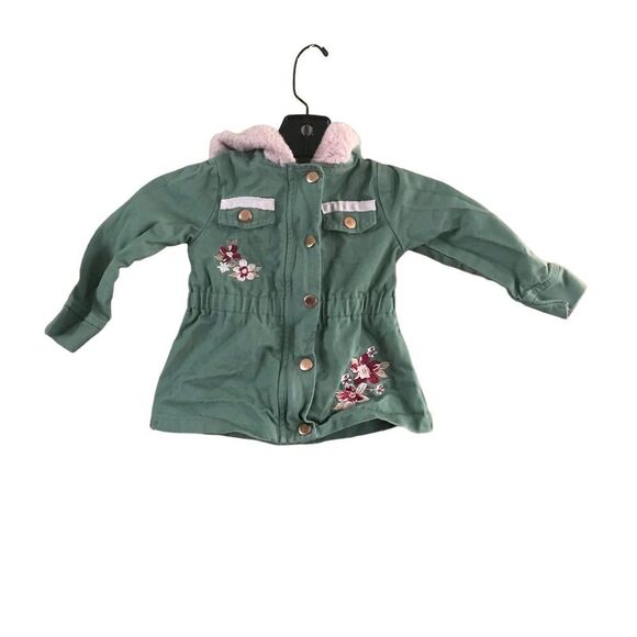 Little lass Green and pink  utility jacket Size 2T - Picture 2 of 7